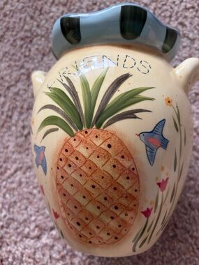 Ceramic Pineapple Utensil Crock - Cream with Green Rim Susan Winget